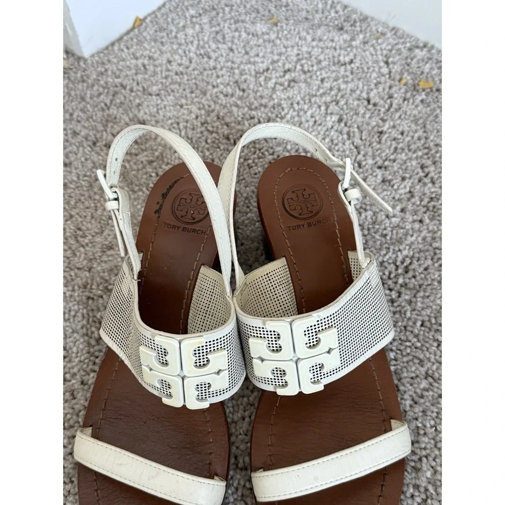 Tory Burch Perforated Laser Cut Lowell 2 White Ivory Sandals Size 8